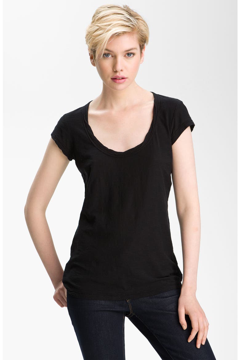 Textured Scoop Neck Tee, Main, color, BLACK