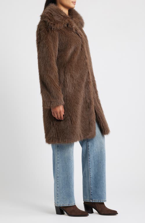 Bernardo Long Faux Fur Coat In Brown
