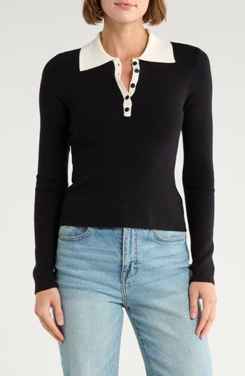 French Connection Contrast Collar Polo Sweater In Gold