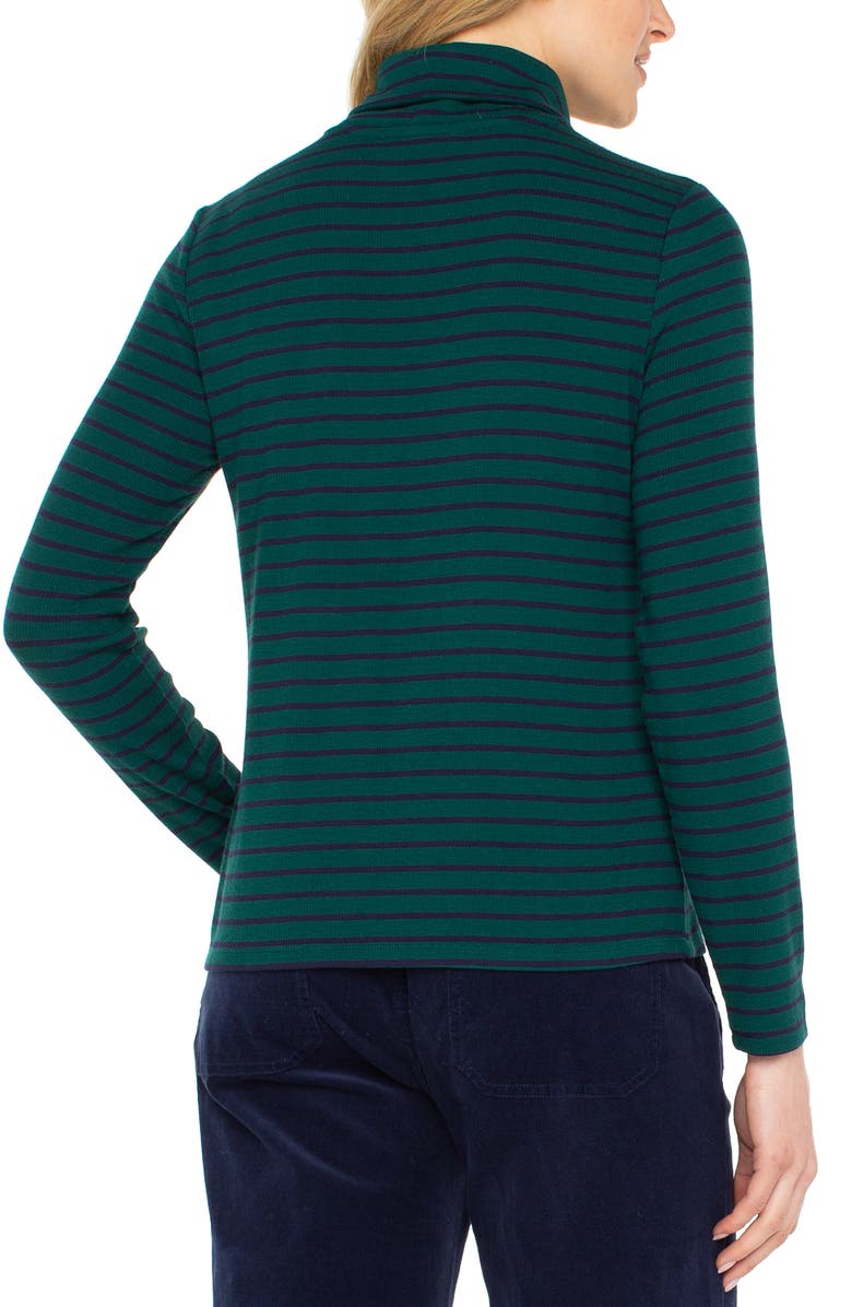 Liverpool Los Angeles Stripe Turtleneck Rib Top, Alternate, color, Emerald/ Navy Stripie