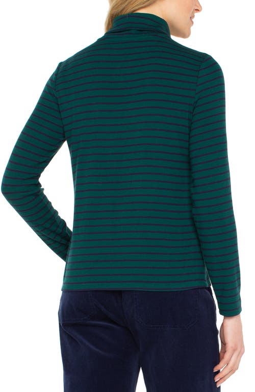 Liverpool Los Angeles Stripe Turtleneck Rib Top In Green