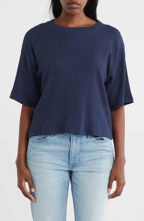 Bobeau Oversize Rib Knit Crop T-Shirt