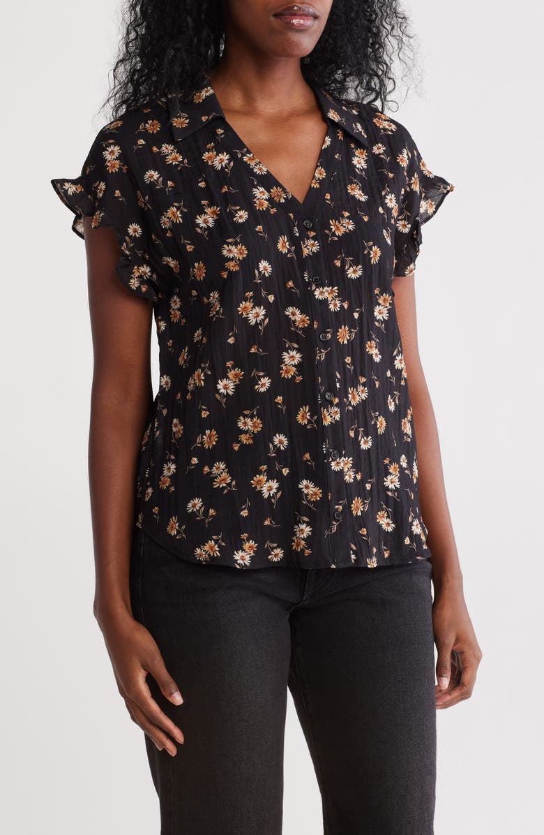 Pleione Floral Short Sleeve Button-Up Shirt, Main, color, 