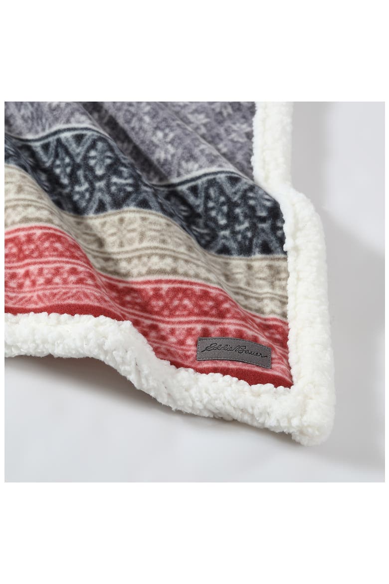 Fair Isle Plaid Faux Shearling Throw Blanket, Alternate, color, DARK STEEL