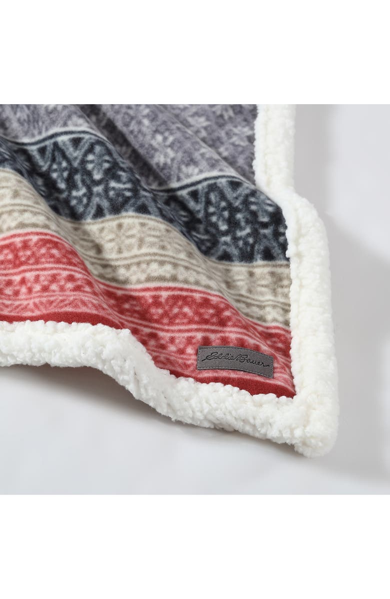 Eddie Bauer Fair Isle Plaid Faux Shearling Throw Blanket, Alternate, color, Dark Steel