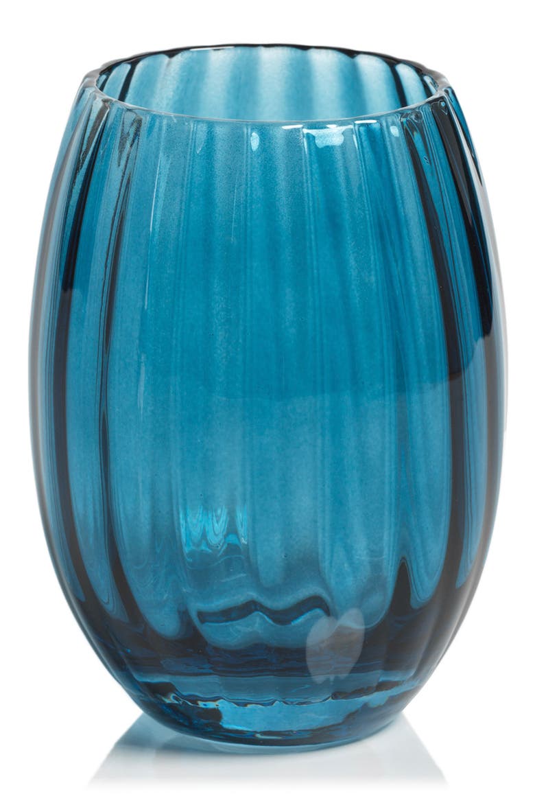 Malden Optic Set of 4 Stemless Wine Glasses, Main, color, BLUE