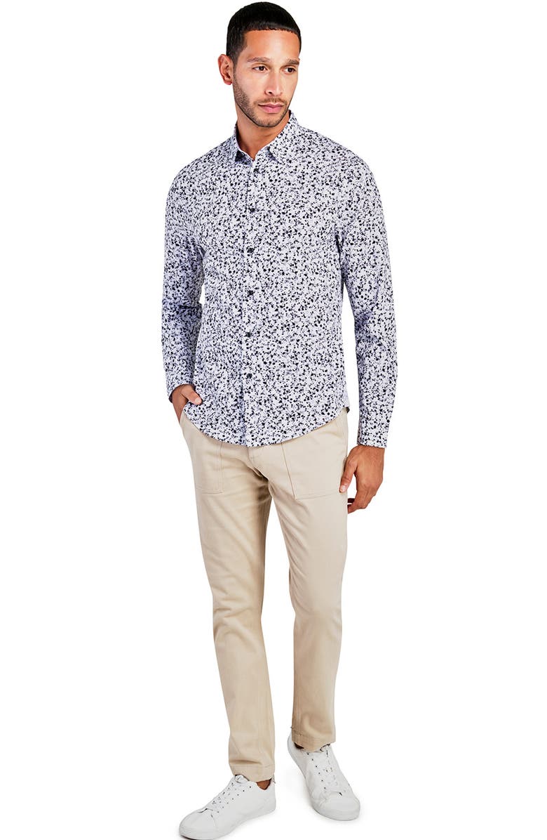 Brooklyn Brigade Mini Floral Recycled 4-Way Stretch Performance Long Sleeve Shirt, Alternate, color, White