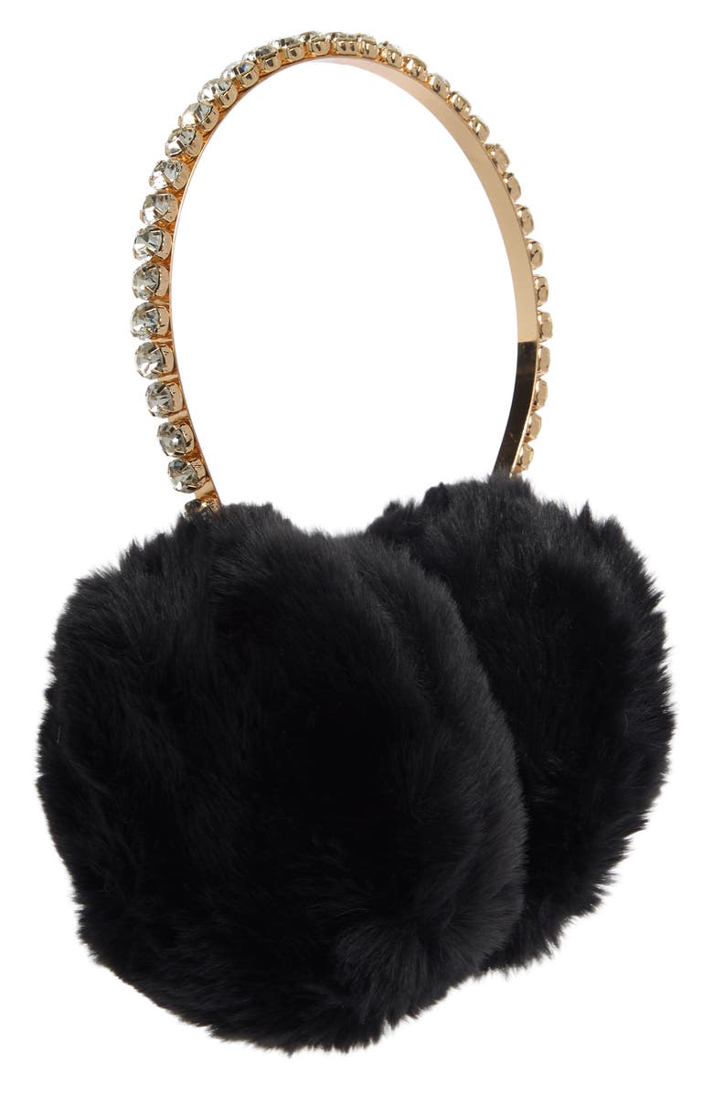 Vince Camuto Rhinestone Band Earmuffs, Main, color, Black
