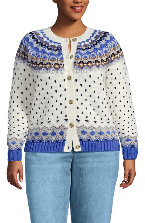 Lands' End Lofty Birdseye Fair Isle Cardigan Sweater In Yellow