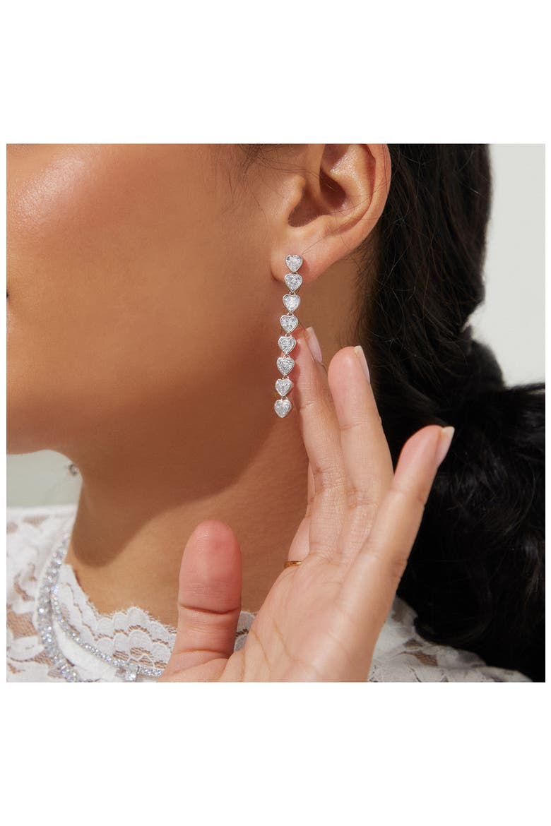 Heart Linear Drop Earrings, Alternate, color, RHODIUM