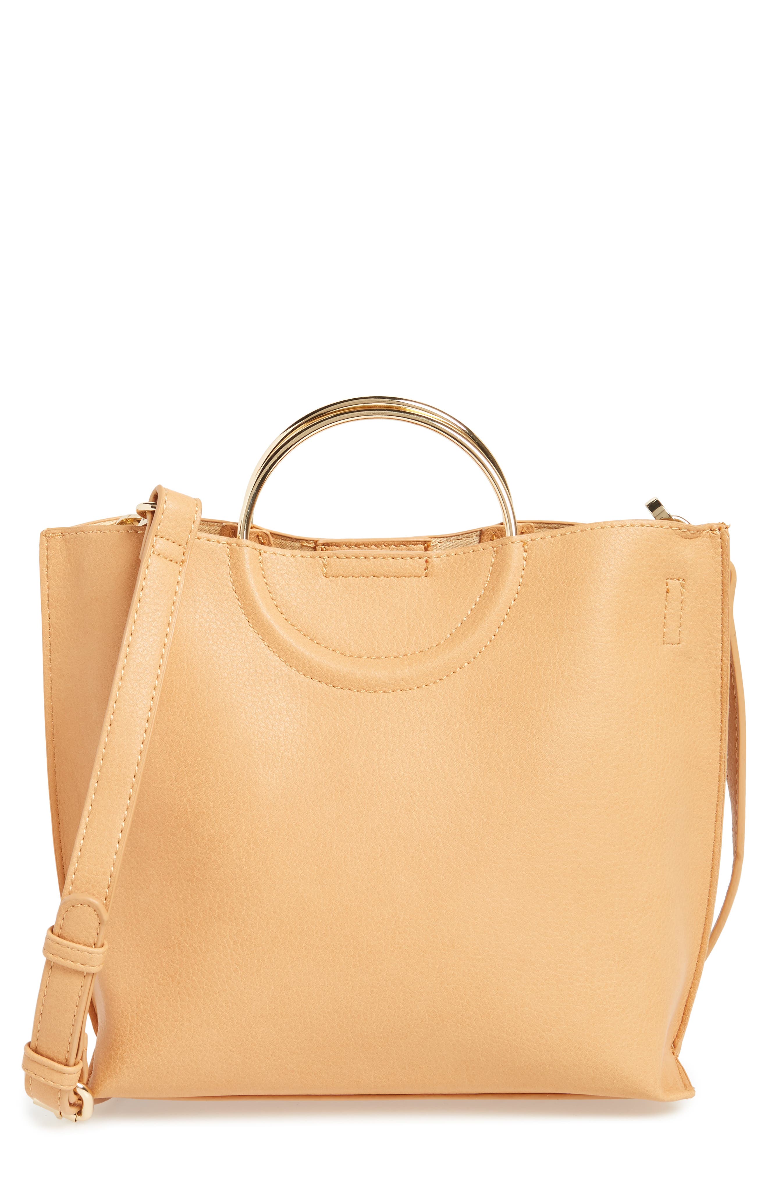 BP. Metal Handle Faux Leather Crossbody Bag, Main, color, 