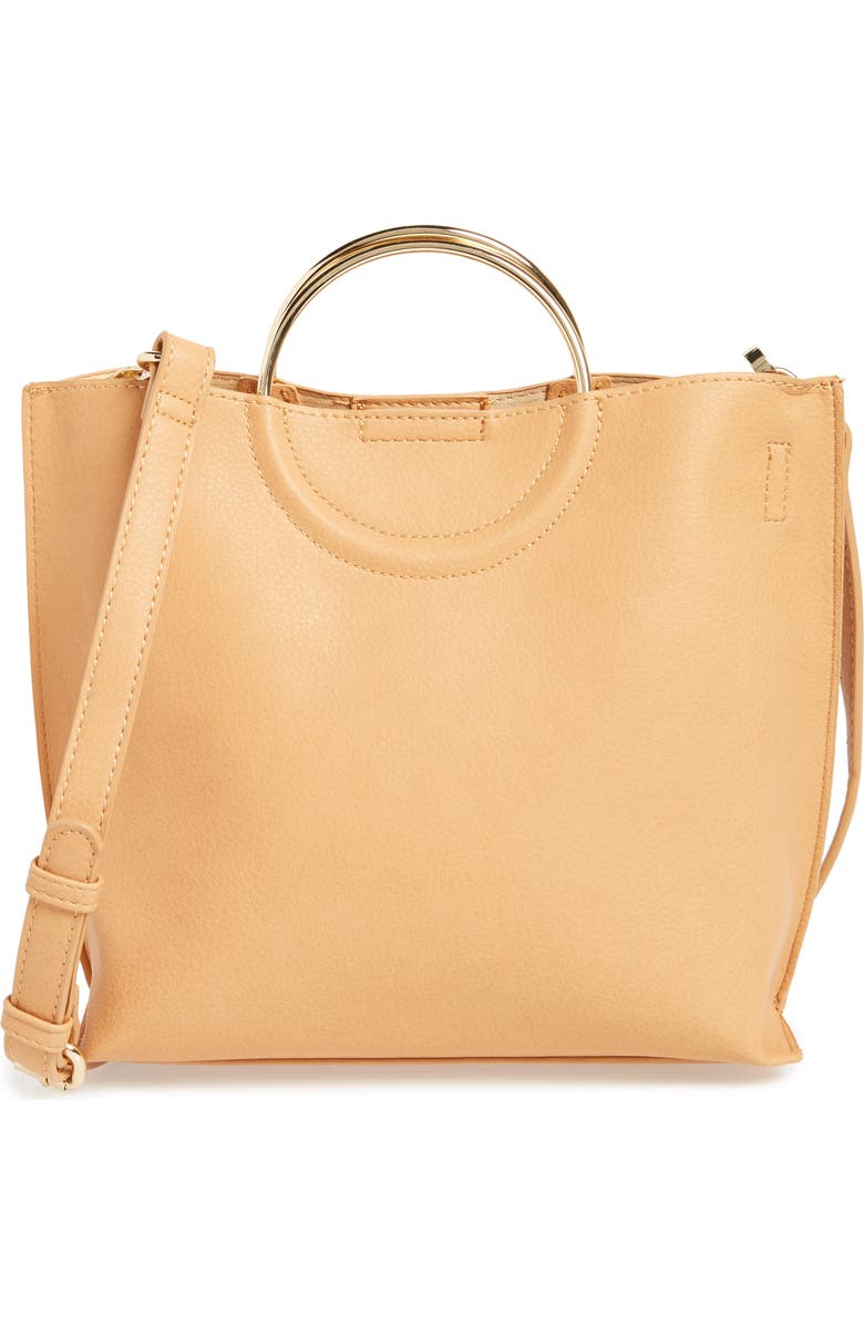 BP. Metal Handle Faux Leather Crossbody Bag, Main, color,