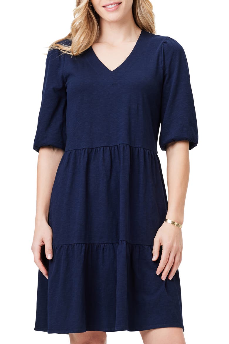 Elbow Sleeve Tiered Dress, Alternate, color, DARK INDIGO