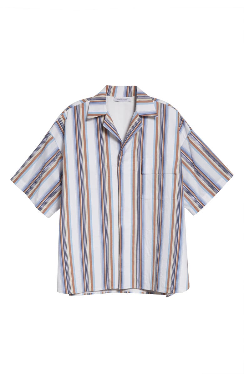 Bianca Saunders Summer Stripe Short Sleeve Cotton Blend Button-Up Shirt, Alternate, color,