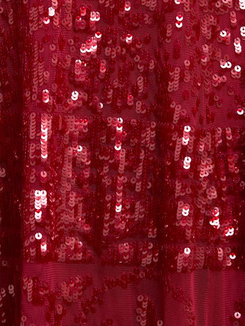 Needle & Thread Aurora Long Sleeve Round Neck Gown In Red