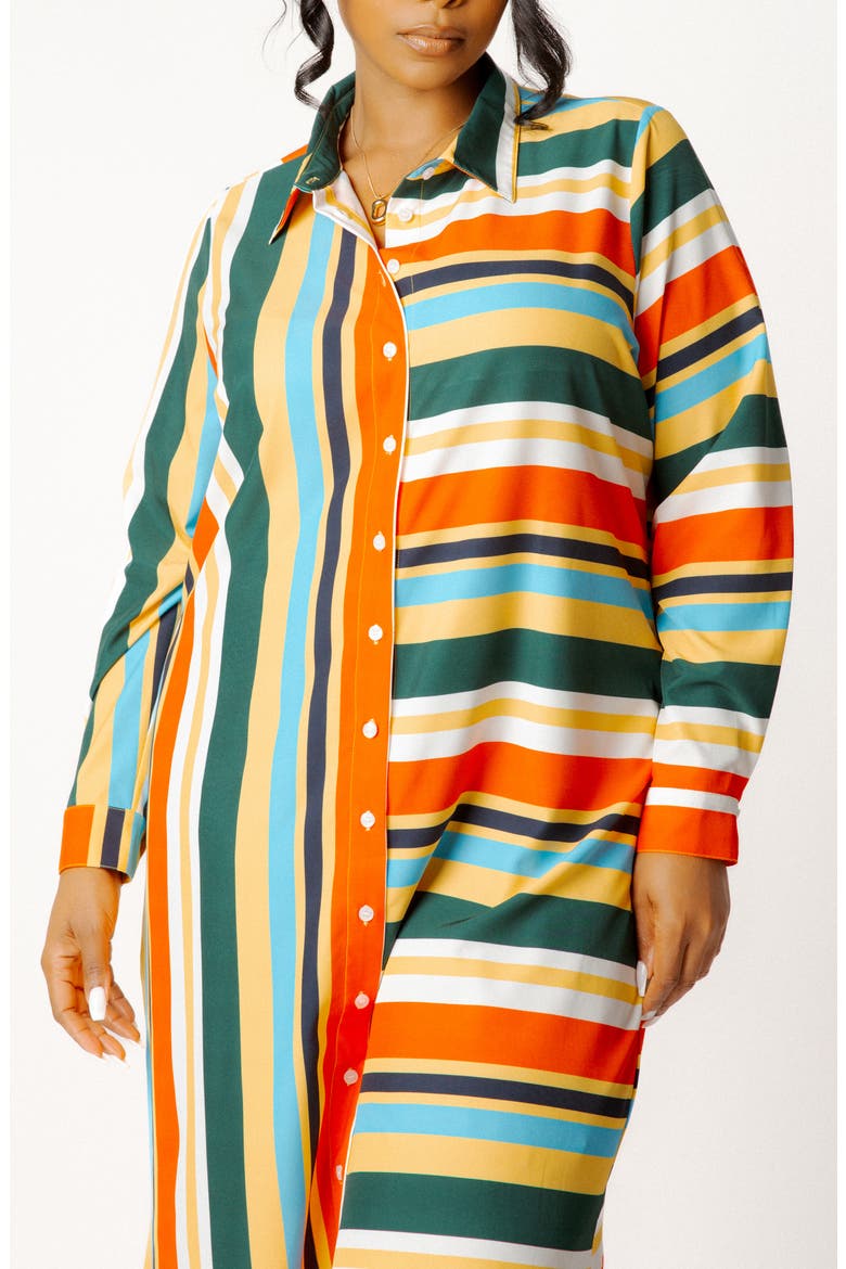 Long Sleeve Button-Up Maxi Shirtdress, Alternate, color, MULTI STRIPE