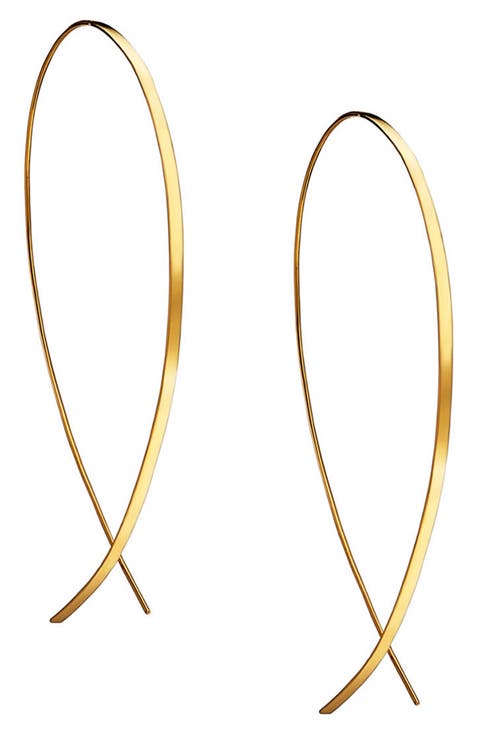 14K Gold Large Flat Upside Down Hoop Earrings