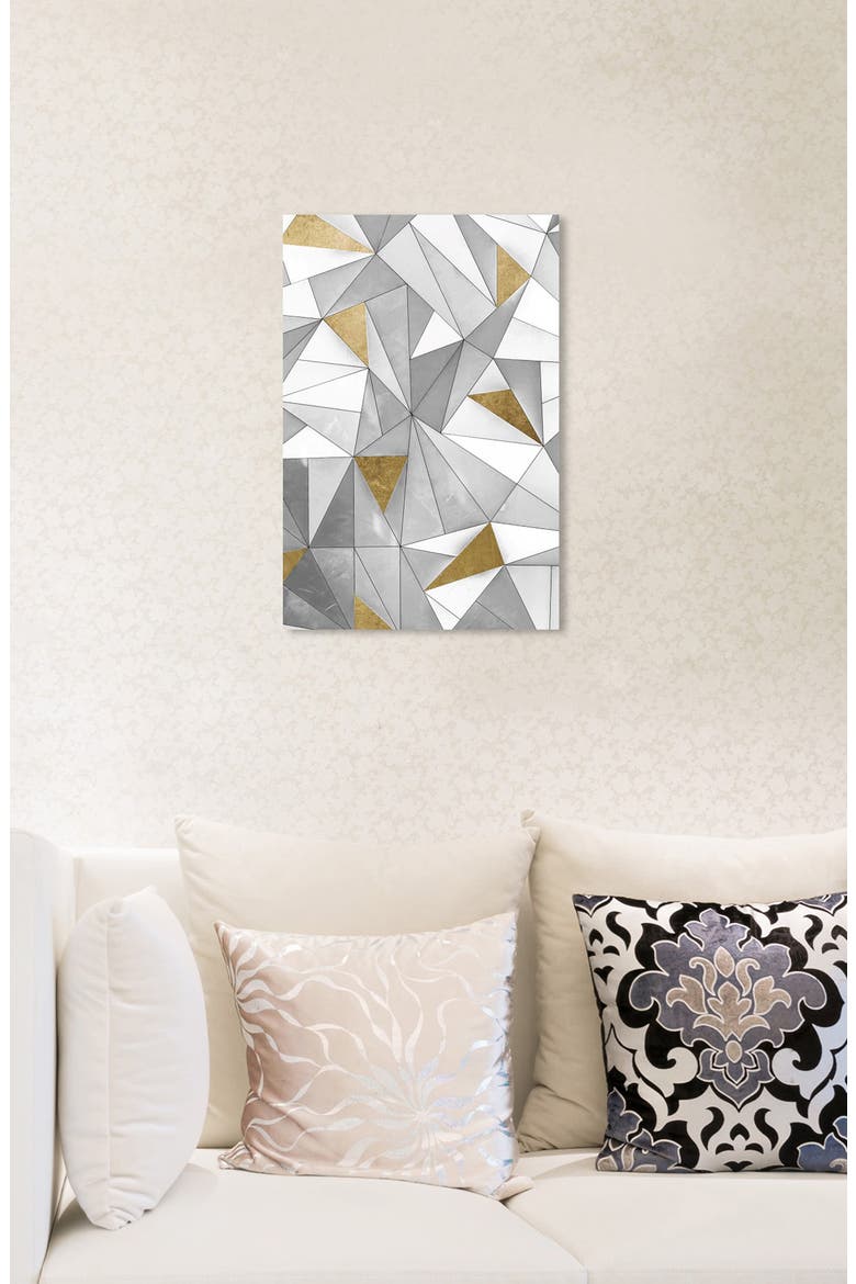 Triangular Wall Canvas Wall Art, Alternate, color, GREY WHITE GOLD