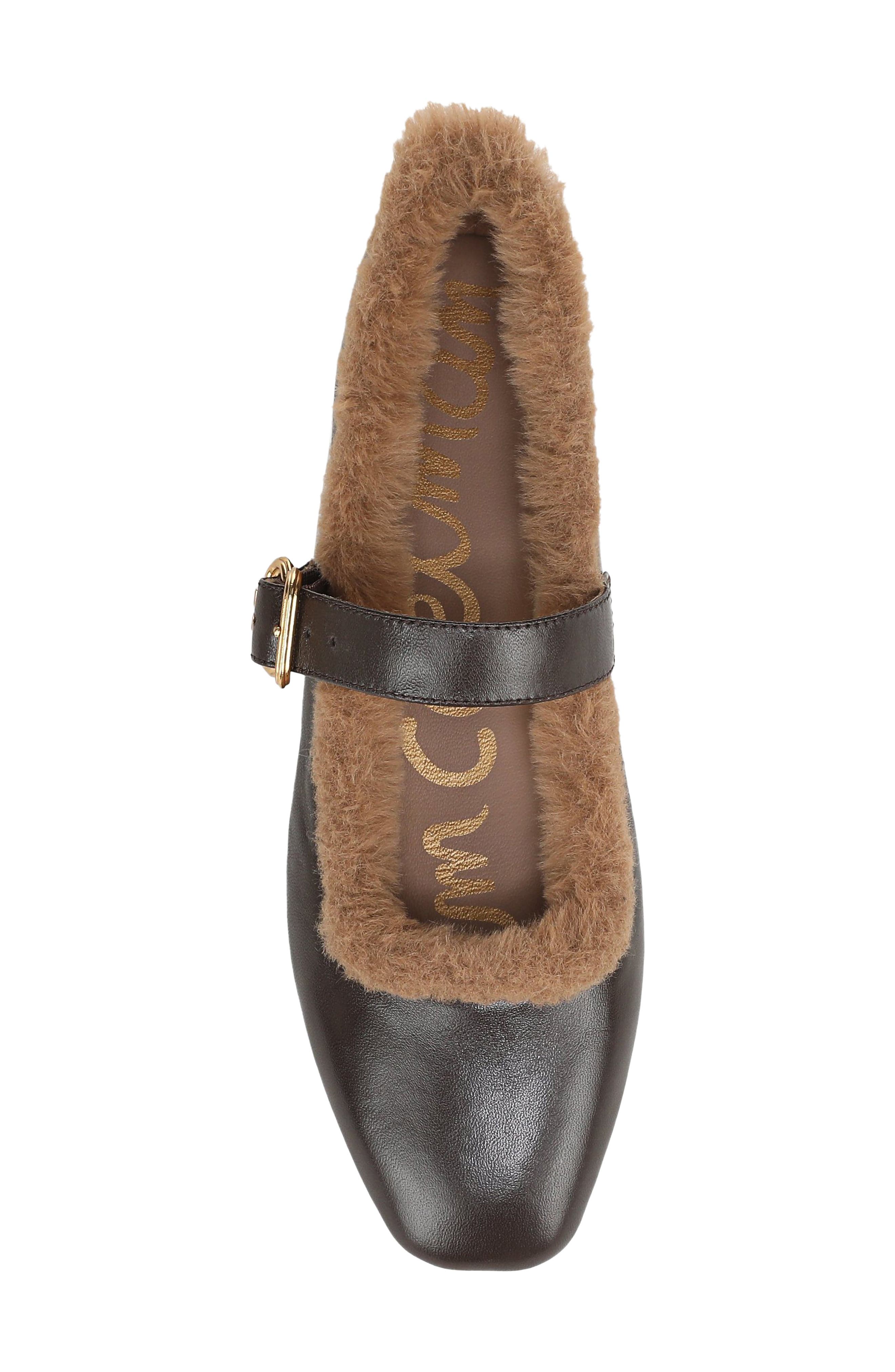 Michaela Faux Fur Trim Mary Jane Flat, Alternate, color, CAFE NOIR