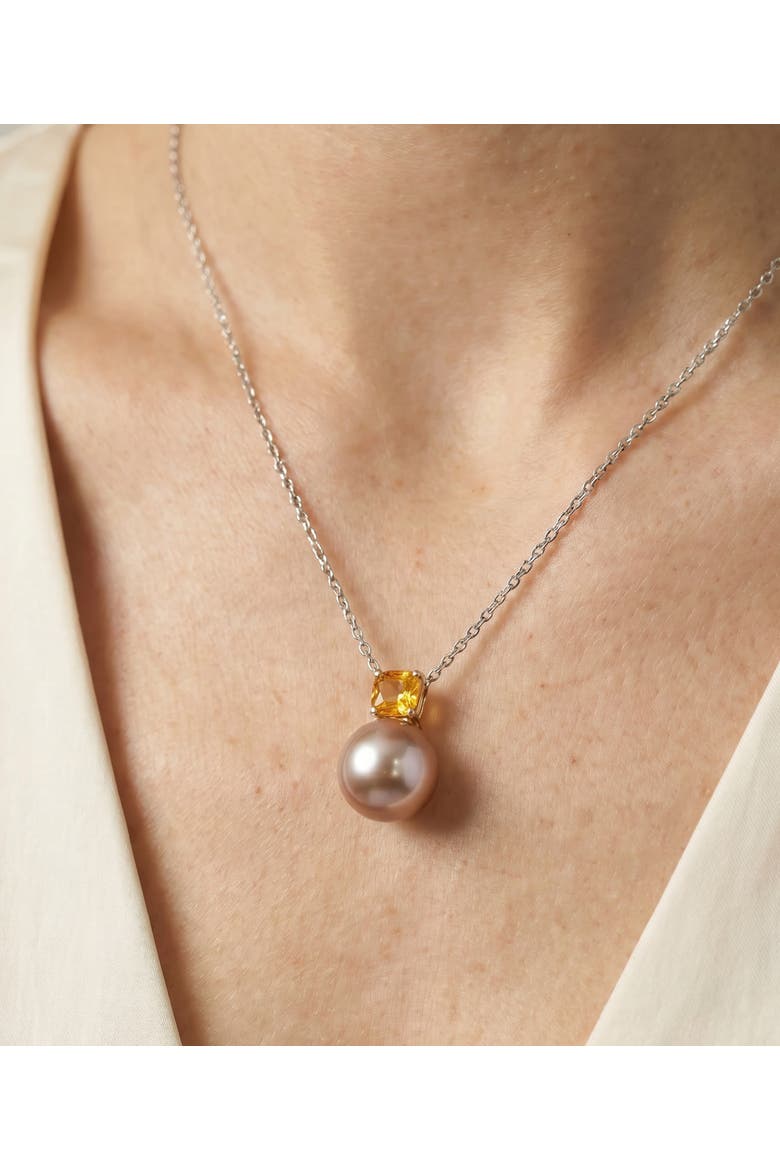 14K Gold Freshwater Pearl & Citrine Pendant, Main, color, Pink Pearl