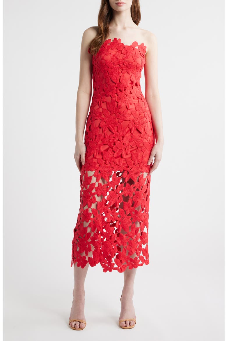 Philomena Sleeveless Lace Midi Dress, Main, color, CHERRY RED