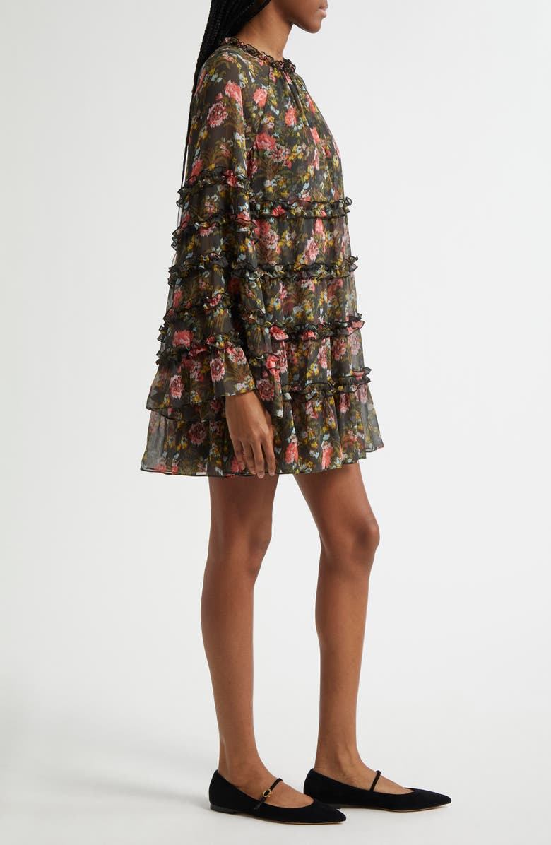 Cinq à Sept Sunniva Impressionist Floral Long Sleeve Tiered Shift Dress, Alternate, color, Lavastone Multi