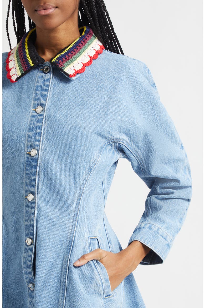 Collared Long Sleeve Denim Minidress, Alternate, color, DENIM BLUE