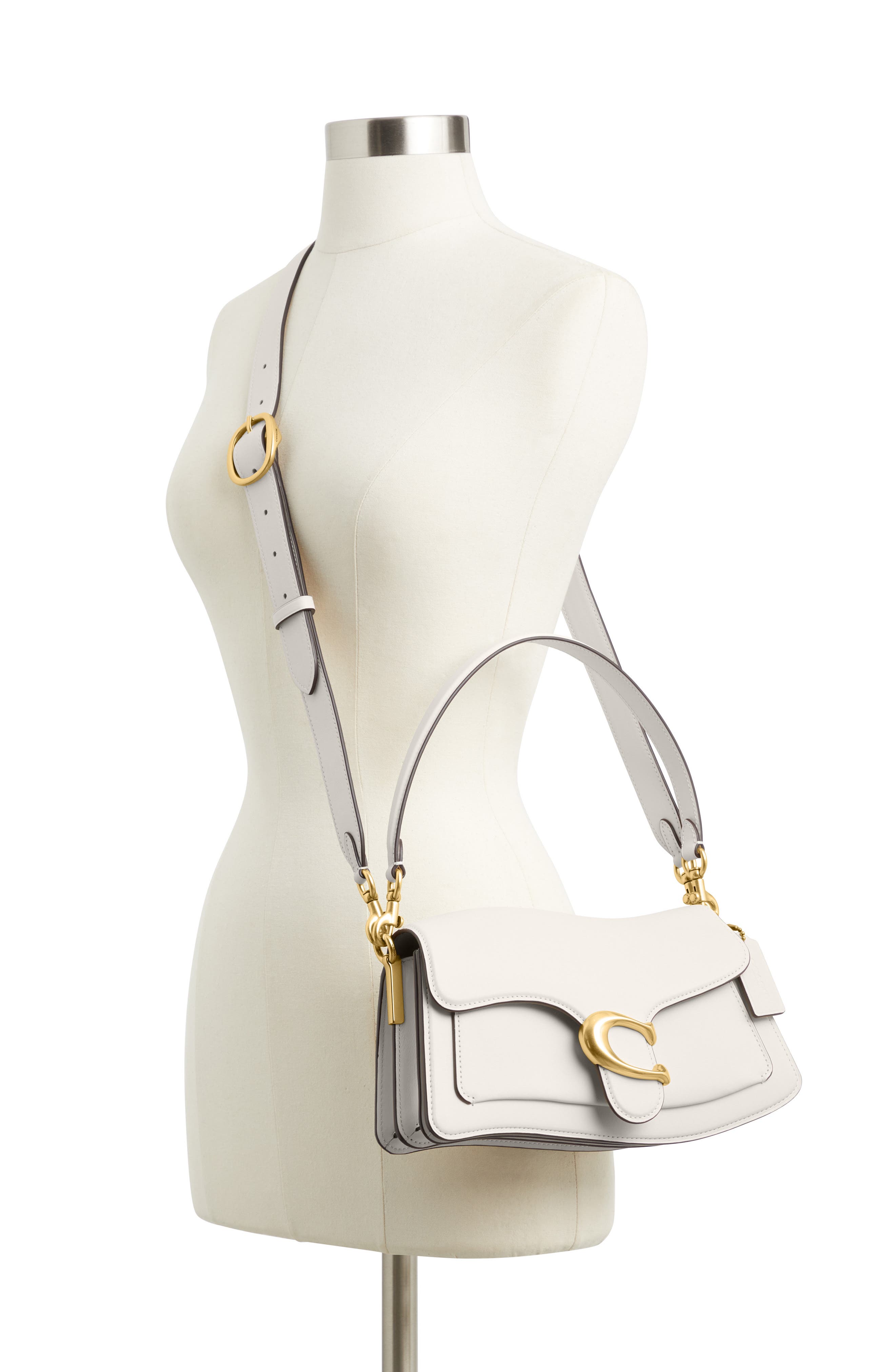 COACH Twisted Tabby Leather Shoulder Bag, Alternate, color, Chalk