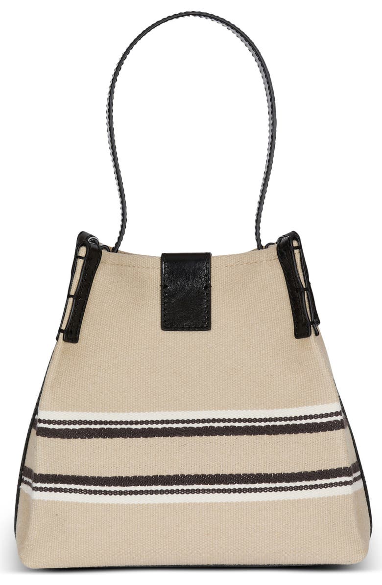 Balmain Release Bucket bag in canvas and calfskin, Alternate, color, Beige