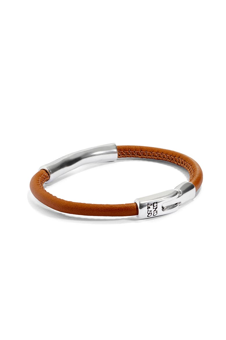 Leather Bracelet with Sterling Silver-Plated Central Detail, Alternate, color, Silver