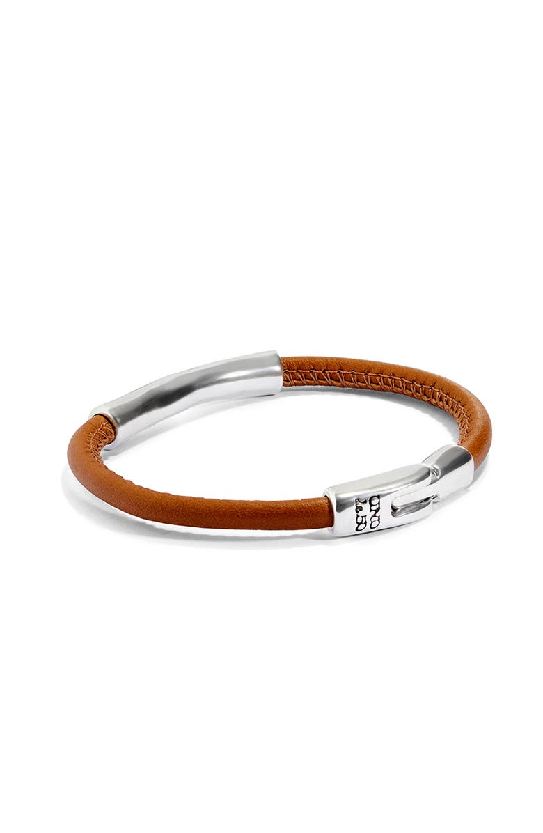 UNODE50 Leather Bracelet With Sterling Silver-Plated Central Detail, Alternate, color, Silver