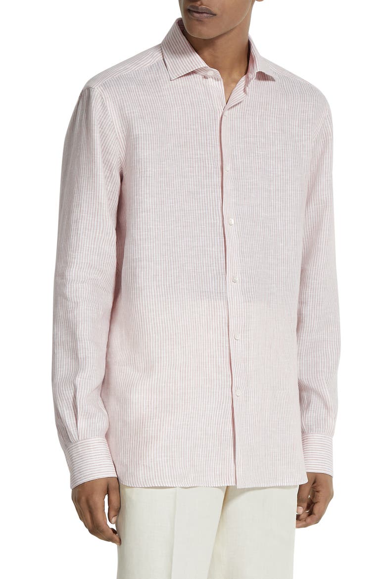 Stripe Oasi Linen Button-Up Shirt, Main, color, PETRA