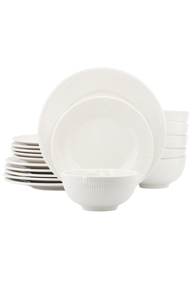 Farrah 18 Piece Round Stoneware Dinnerware Set in White, Main, color, White