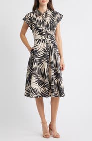 Vince Camuto Fern Print Cotton Poplin Midi Shirtdress
