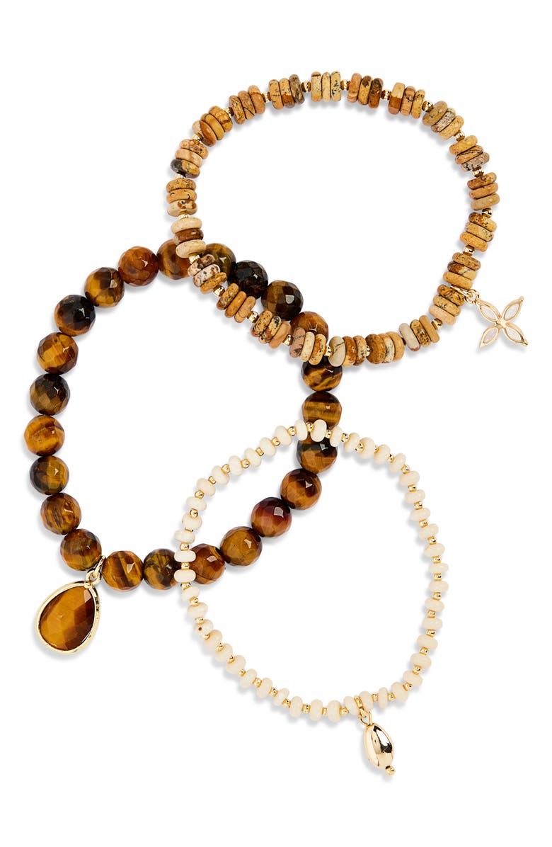 Panacea Set of 3 Beaded Stretch Charm Bracelets, Main, color,