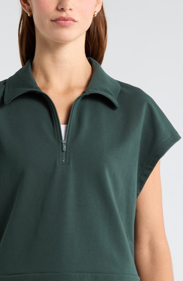 Zella Tempo Terry Half Zip Short Sleeve Sweatshirt, Alternate, color, Green Timber