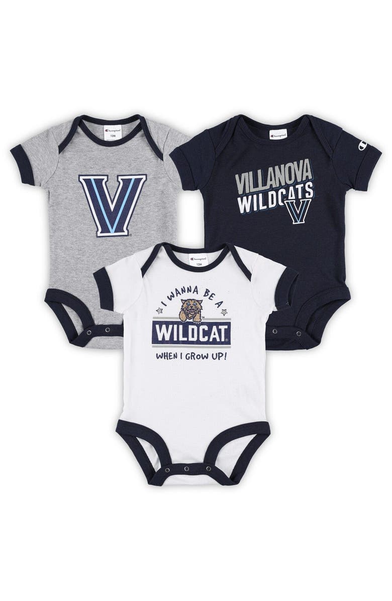 Champion Infant Champion Navy/Heather Gray Villanova Wildcats I Wanna Be Three-Pack Bodysuit Set, Main, color, 