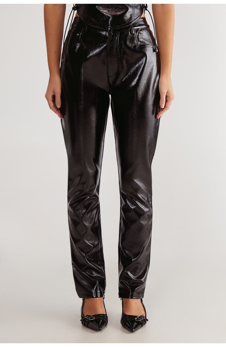 NASTY GAL Distressed High Waisted Vinyl Pants, Main, color, Black