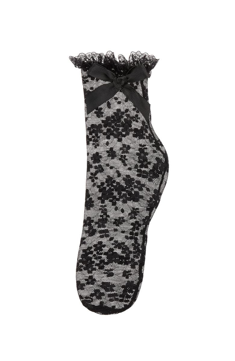 MeMoi Floral Lace Bow Trim Ankle Sock, Alternate, color, Black