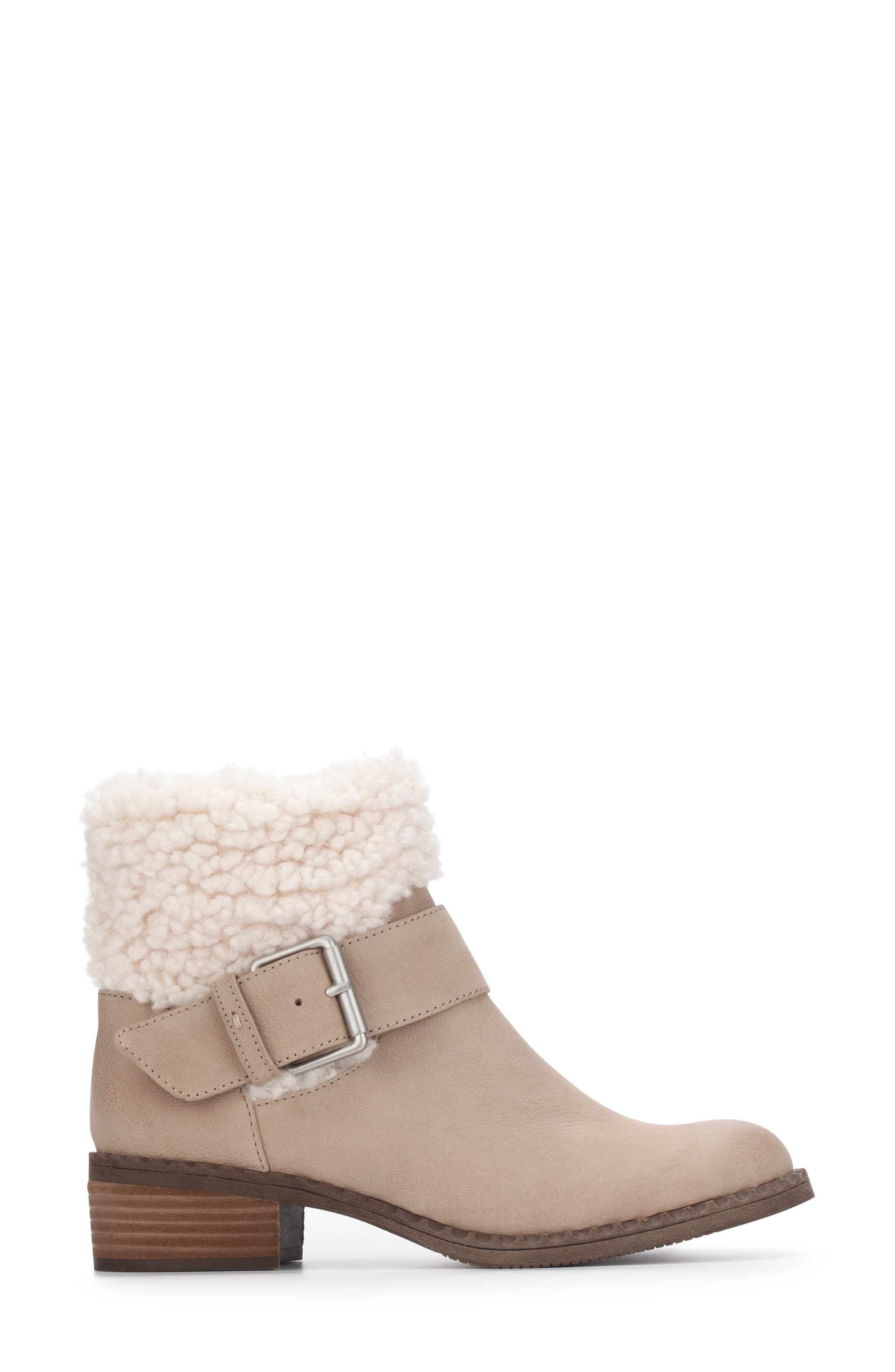 Slit Faux Shearling Moto Bootie, Alternate, color, MUSHROOM