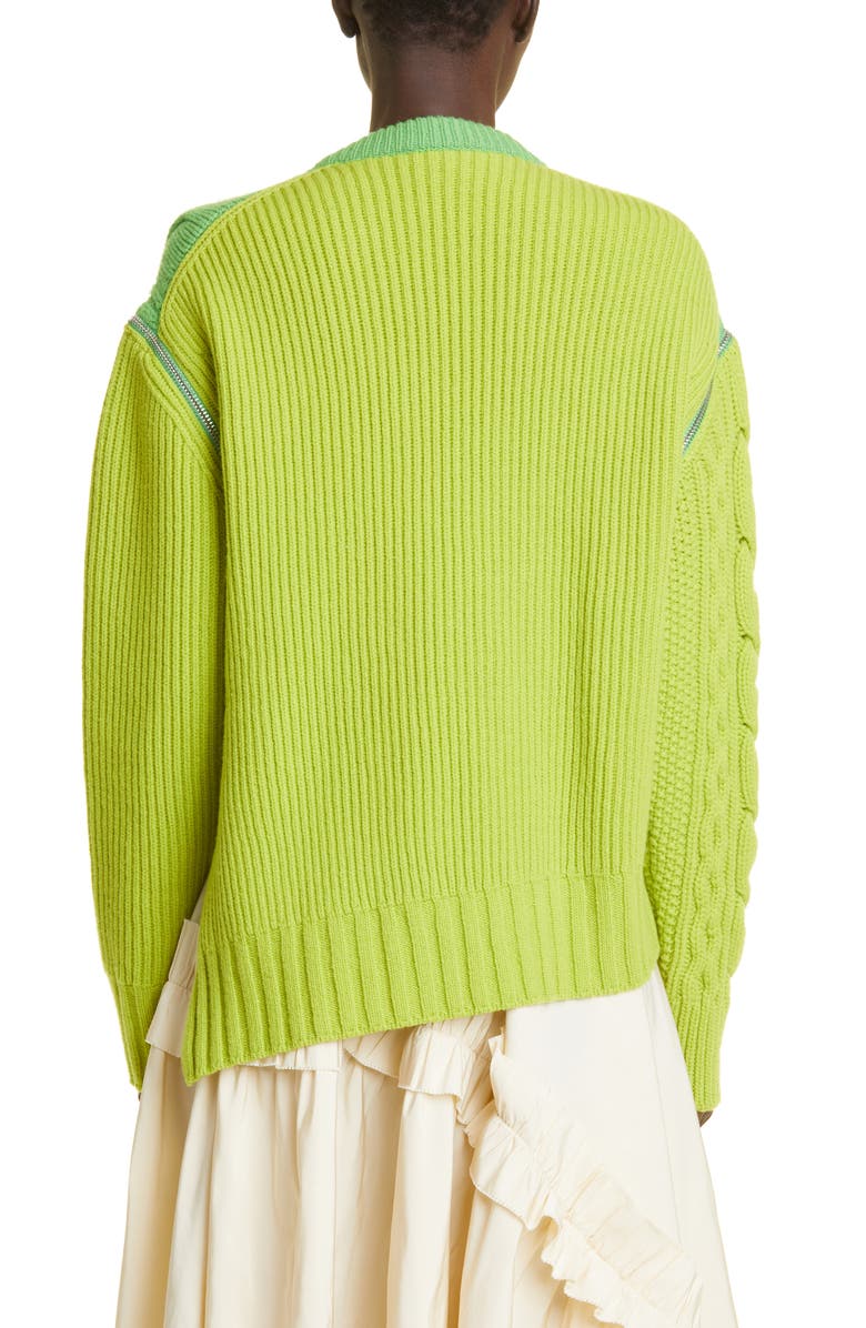 McQueen Asymmetric Zip Front Mixed Stitch Wool Sweater, Alternate, color, 