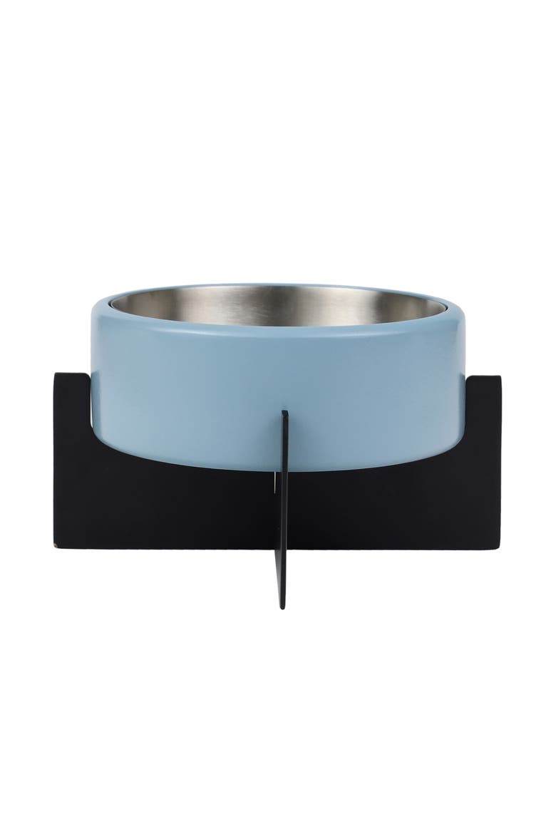 Intersecta Concrete and Stainless Steel Bowl with Metal Stand Pet Feeder, Alternate, color, Blue/Black