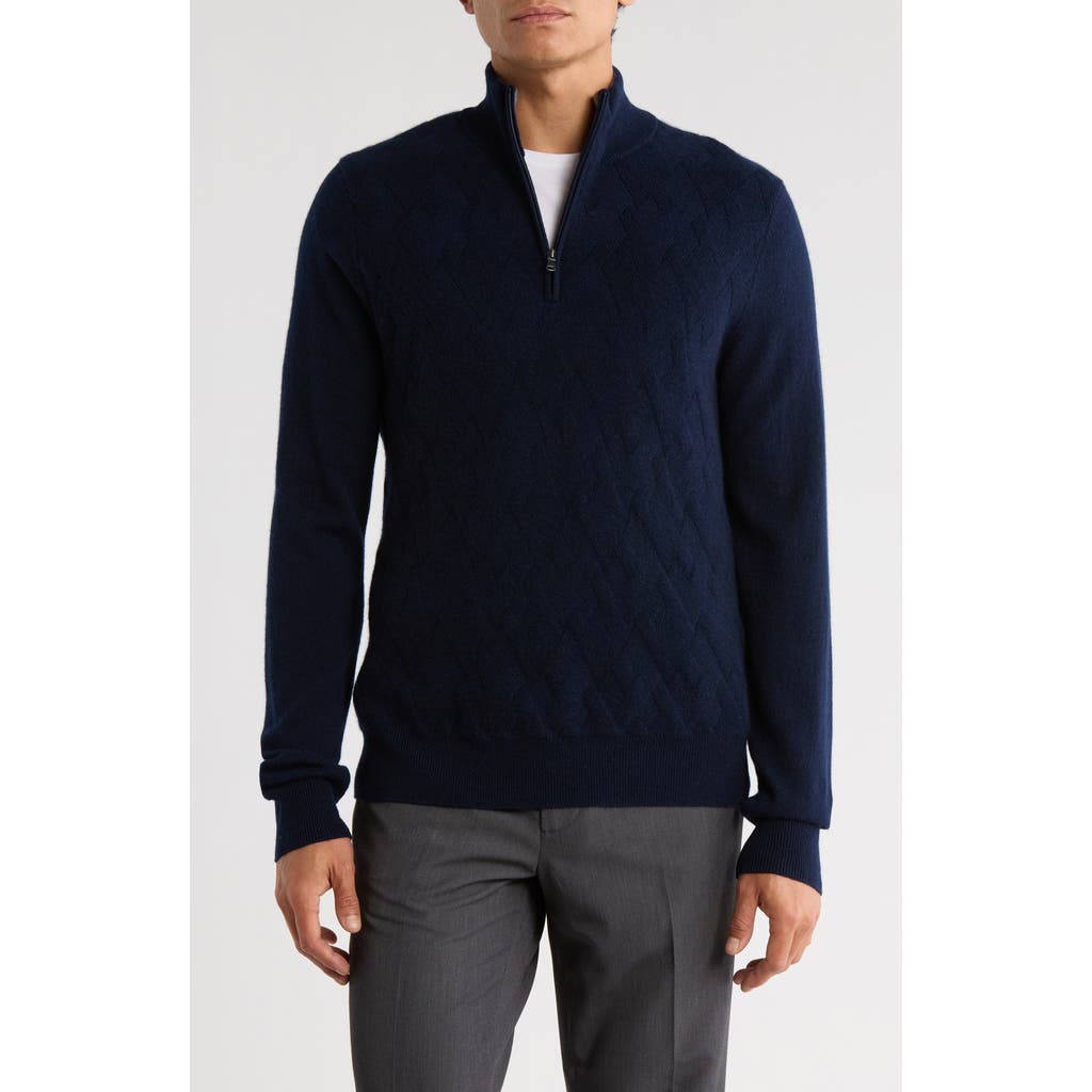 Amicale Jacquard Cashmere Quarter Zip Sweater In Blue