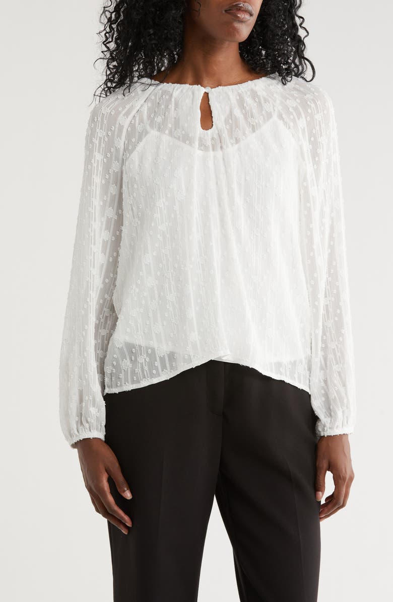 Nicole Miller Round Neck Raglan Sleeve Top, Main, color, Brilliant White