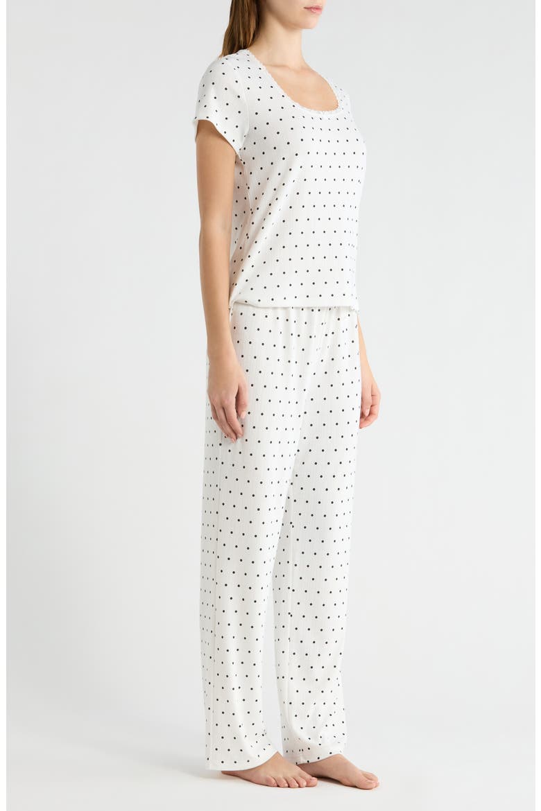 Print Pointelle Knit Pajamas, Alternate, color, WHITE/ BLACK DOT