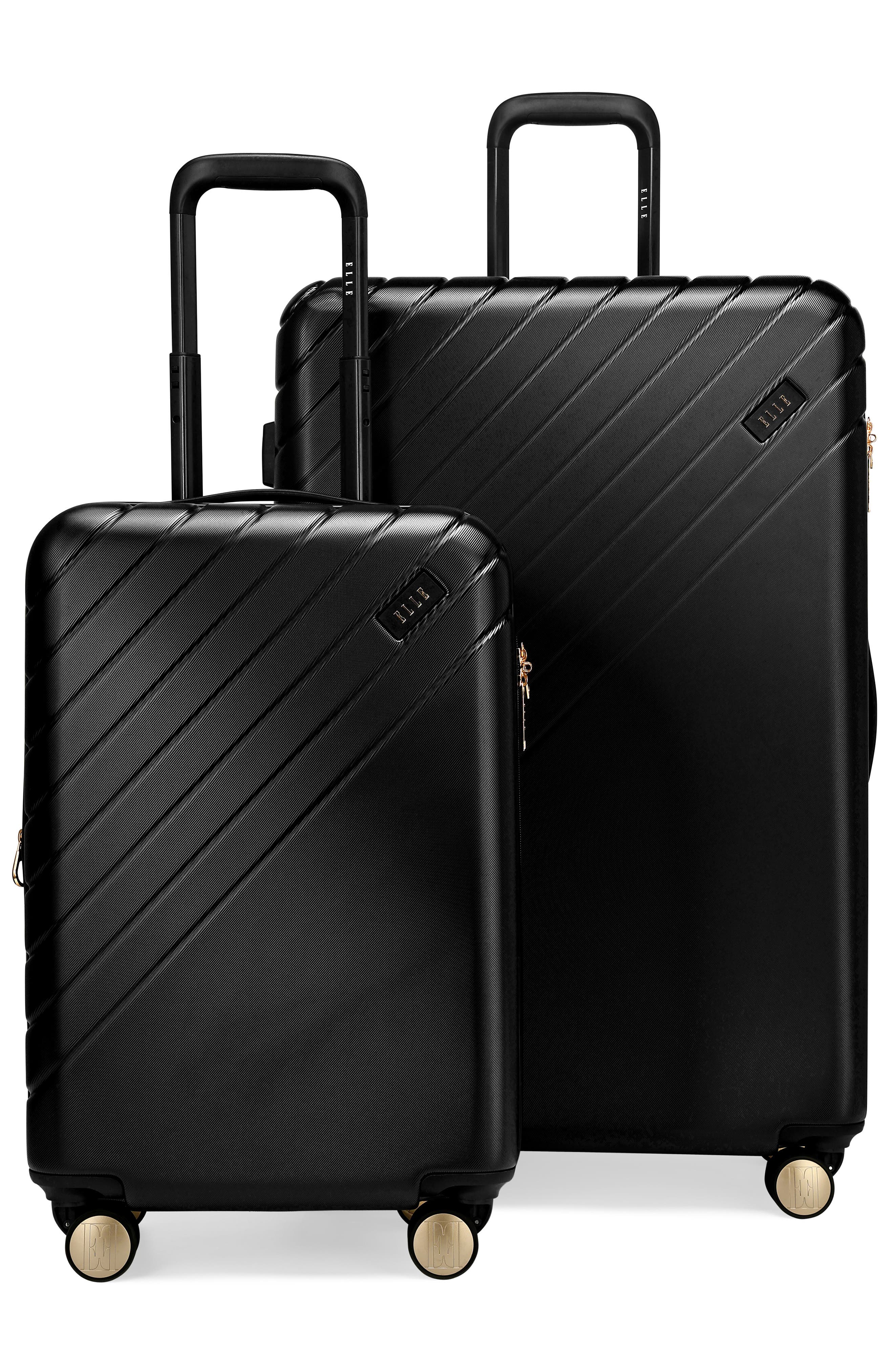 ELLE Louvre 2 Piece Expandable Polycarbonate Spinner Luggage Set, Main, color, Black