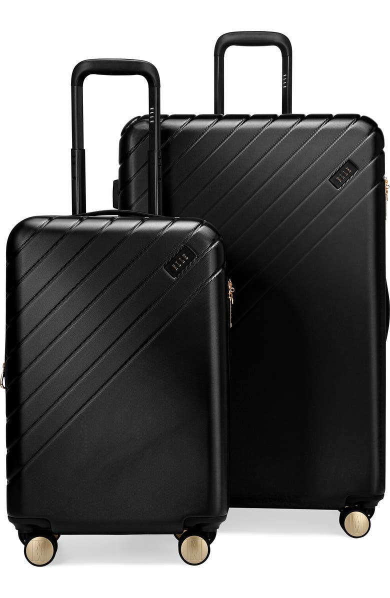 ELLE Louvre 2 Piece Expandable Polycarbonate Spinner Luggage Set, Main, color, Black