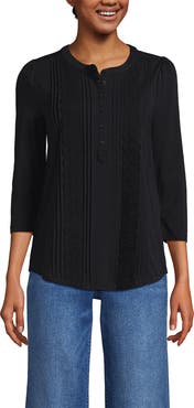 Lands' End Plus Size 3/4 Sleeve Lightweight Jersey Embellished Top