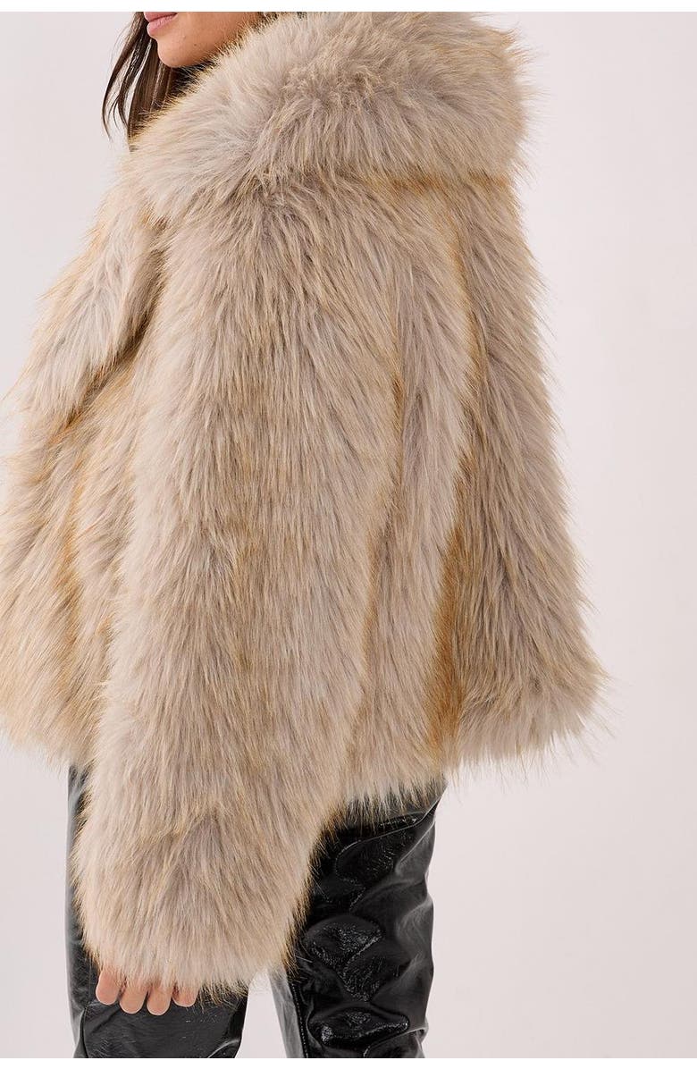 NASTY GAL Faux Fur Collared Cropped Coat, Alternate, color, Ecru