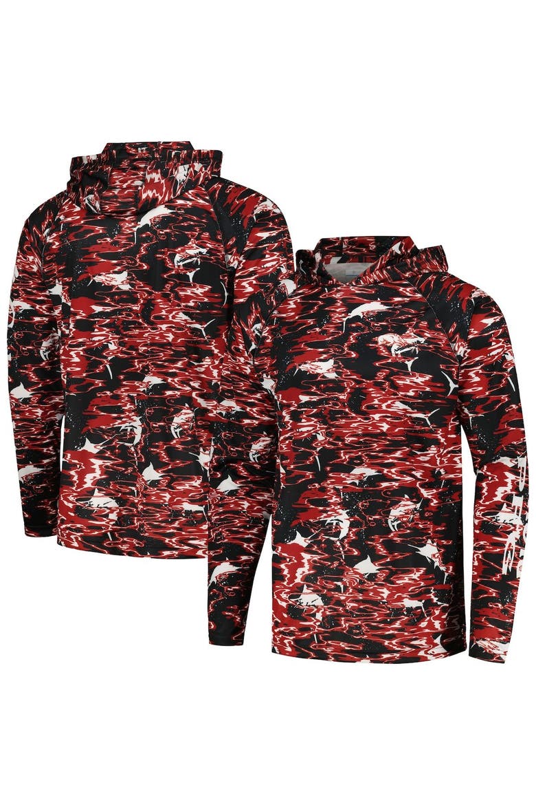 Men's Columbia Black Arkansas Razorbacks PFG Terminal Tackle Omni-Shade Rippled Long Sleeve Hooded T-Shirt, Alternate, color, Black